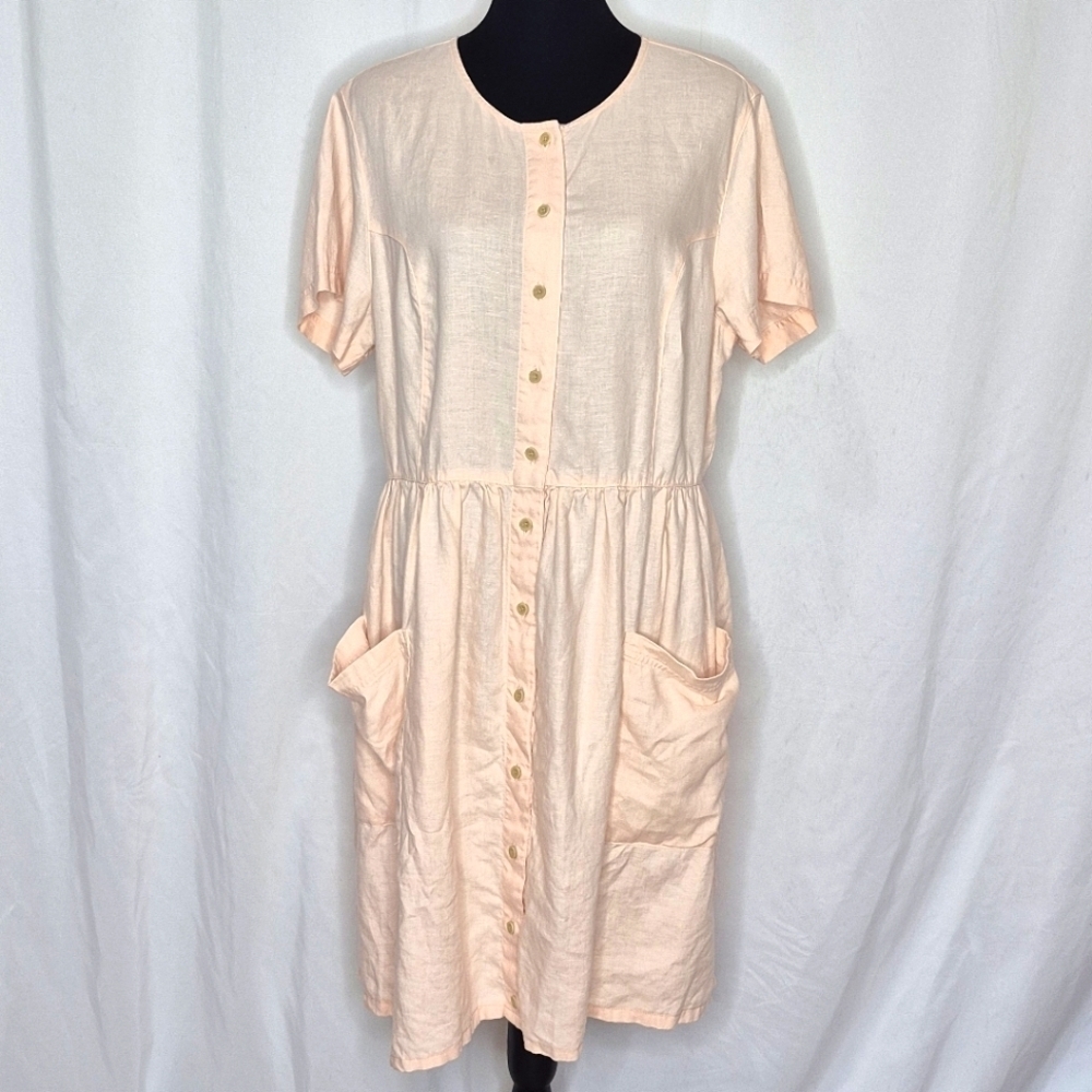 Eddie Bauer 100% Linen Short Sleeve Dress - Size L. **Altered Length